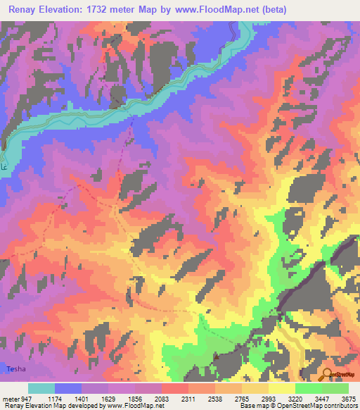 Renay,Afghanistan Elevation Map