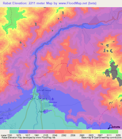 Rabat,Afghanistan Elevation Map