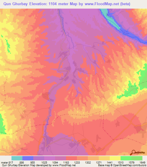 Qun Ghurbay,Afghanistan Elevation Map