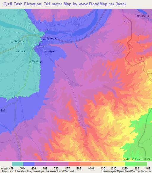 Qizil Tash,Afghanistan Elevation Map