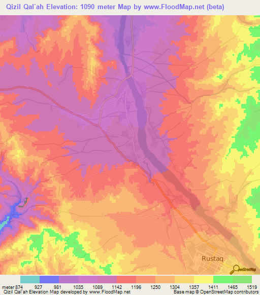 Qizil Qal`ah,Afghanistan Elevation Map