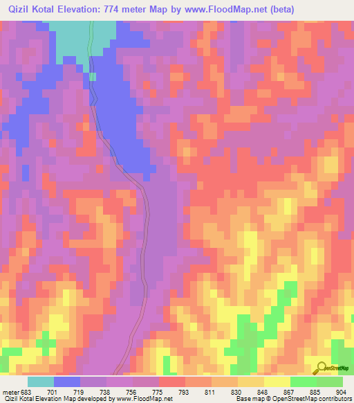 Qizil Kotal,Afghanistan Elevation Map