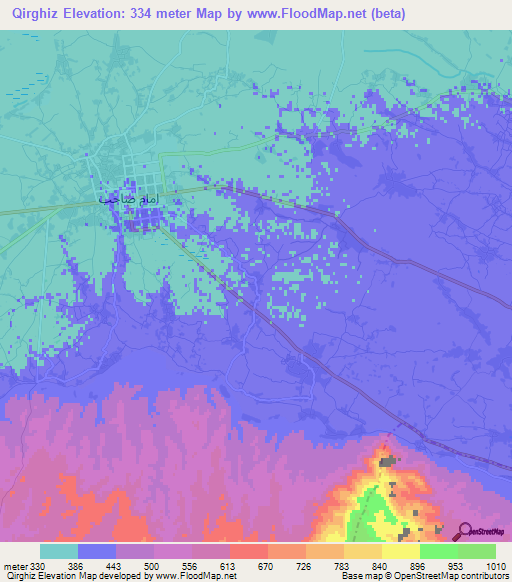 Qirghiz,Afghanistan Elevation Map