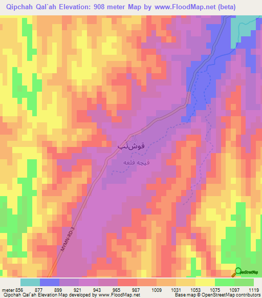 Qipchah Qal`ah,Afghanistan Elevation Map