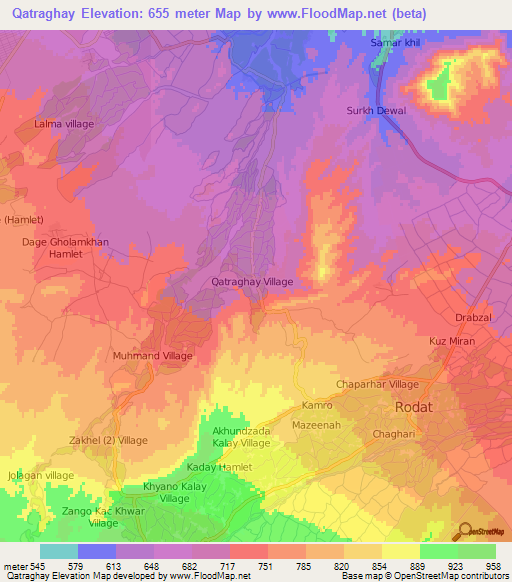 Qatraghay,Afghanistan Elevation Map
