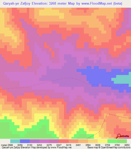 Qaryah-ye Zafjoy,Afghanistan Elevation Map
