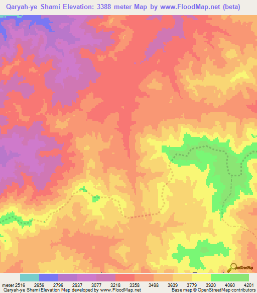 Qaryah-ye Shami,Afghanistan Elevation Map