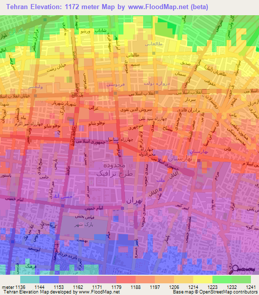 Tehran,Iran Elevation Map