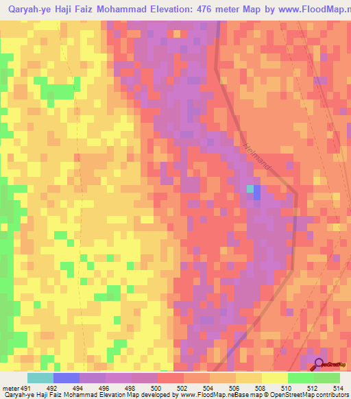 Qaryah-ye Haji Faiz Mohammad,Afghanistan Elevation Map