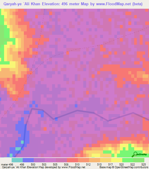 Qaryah-ye `Ali Khan,Afghanistan Elevation Map