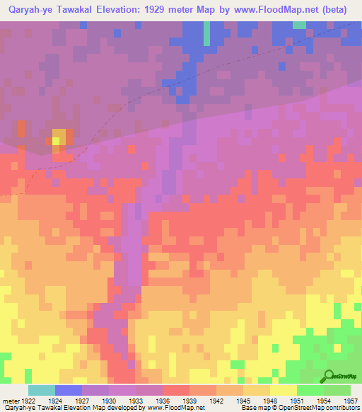 Qaryah-ye Tawakal,Afghanistan Elevation Map
