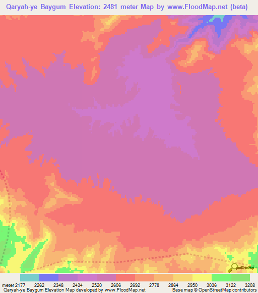Qaryah-ye Baygum,Afghanistan Elevation Map