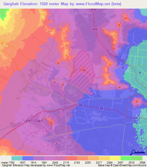 Qarghah,Afghanistan Elevation Map