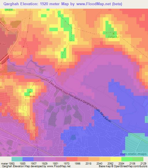 Qarghah,Afghanistan Elevation Map