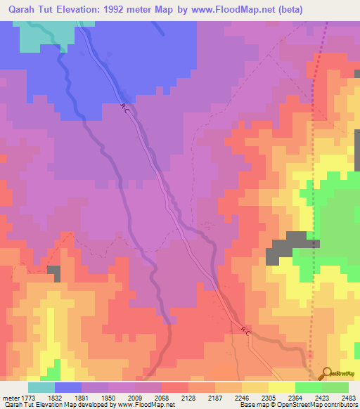 Qarah Tut,Afghanistan Elevation Map