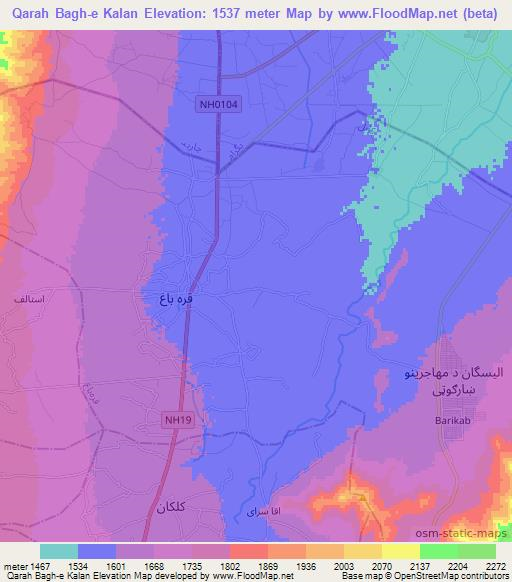 Qarah Bagh-e Kalan,Afghanistan Elevation Map