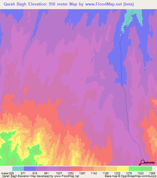 Qarah Bagh,Afghanistan Elevation Map