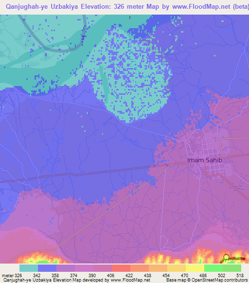 Qanjughah-ye Uzbakiya,Afghanistan Elevation Map