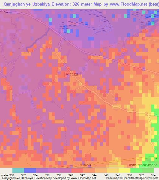 Qanjughah-ye Uzbakiya,Afghanistan Elevation Map