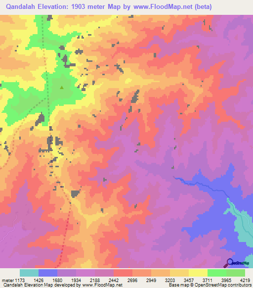 Qandalah,Afghanistan Elevation Map