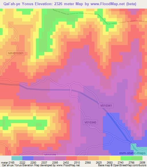 Qal`ah-ye Yonus,Afghanistan Elevation Map