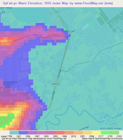 Qal`ah-ye Wazir,Afghanistan Elevation Map