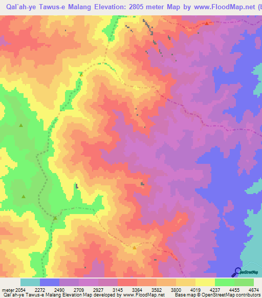 Qal`ah-ye Tawus-e Malang,Afghanistan Elevation Map