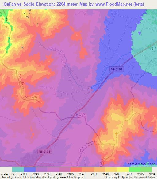 Qal`ah-ye Sadiq,Afghanistan Elevation Map