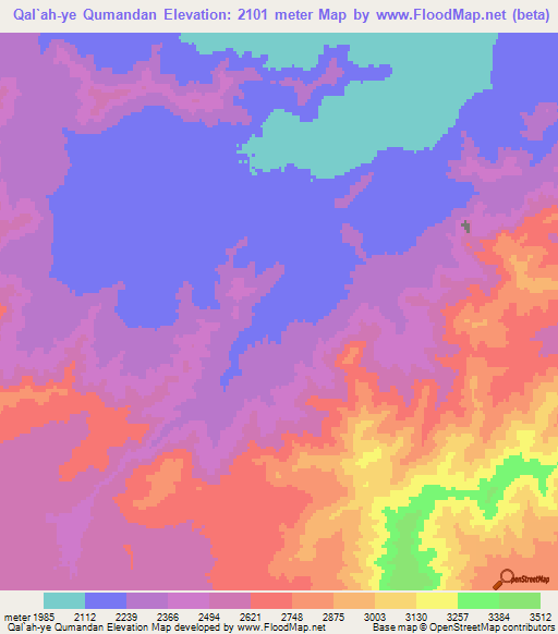 Qal`ah-ye Qumandan,Afghanistan Elevation Map