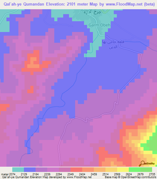 Qal`ah-ye Qumandan,Afghanistan Elevation Map