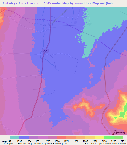 Qal`ah-ye Qazi,Afghanistan Elevation Map