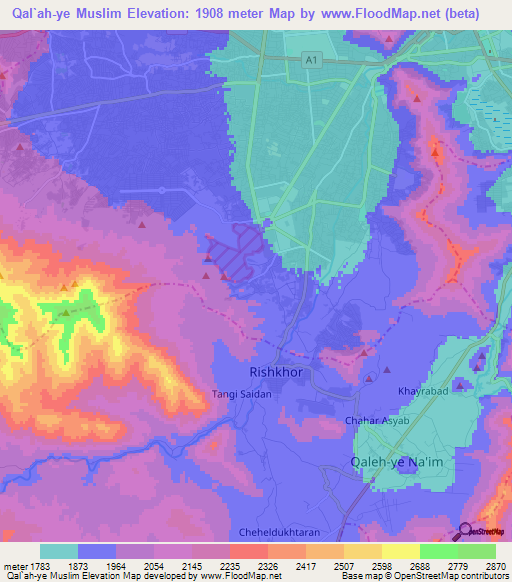 Qal`ah-ye Muslim,Afghanistan Elevation Map