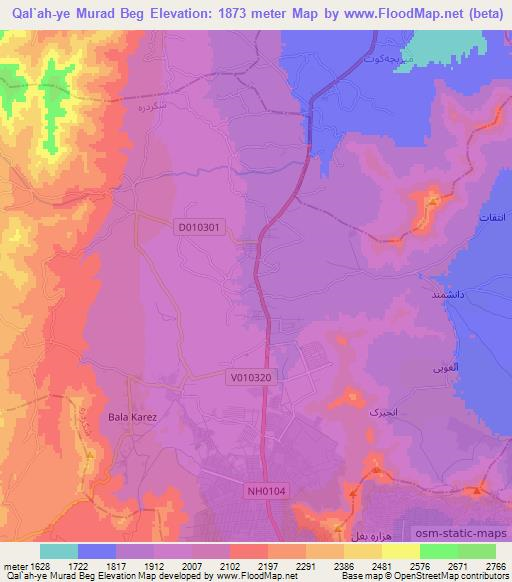 Qal`ah-ye Murad Beg,Afghanistan Elevation Map
