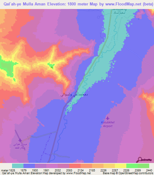 Qal`ah-ye Mulla Aman,Afghanistan Elevation Map