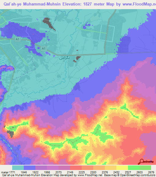 Qal`ah-ye Muhammad-Muhsin,Afghanistan Elevation Map