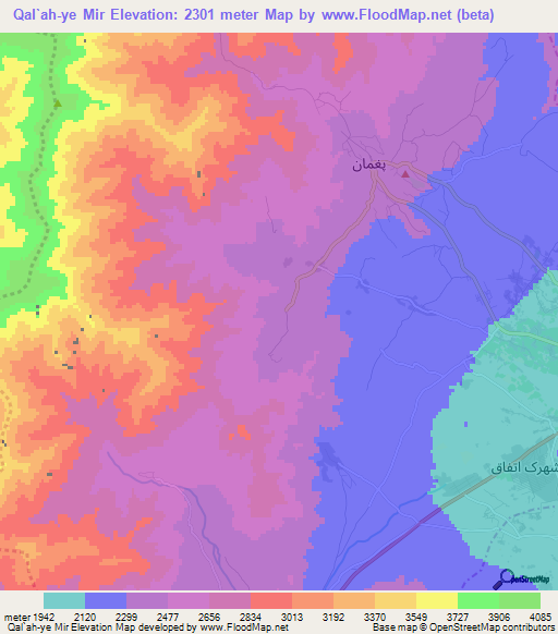Qal`ah-ye Mir,Afghanistan Elevation Map