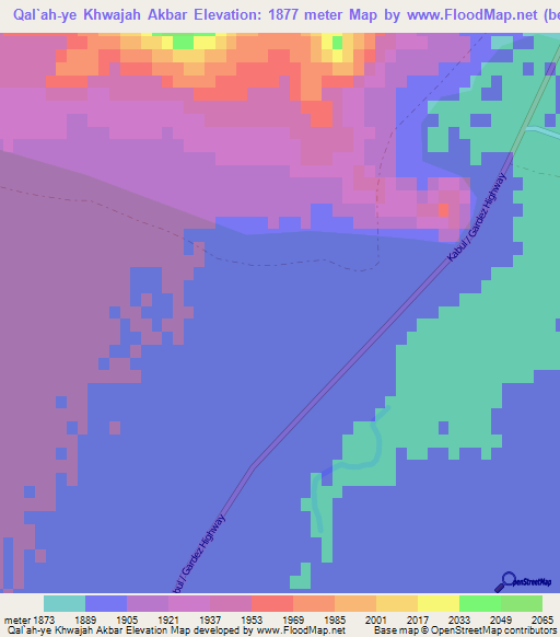 Qal`ah-ye Khwajah Akbar,Afghanistan Elevation Map