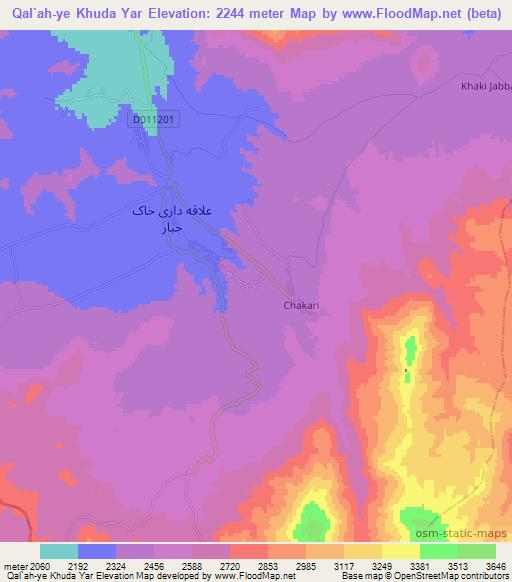 Qal`ah-ye Khuda Yar,Afghanistan Elevation Map