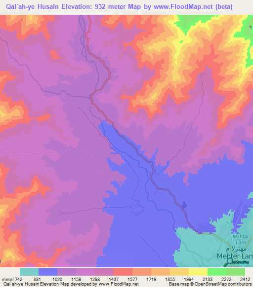 Qal`ah-ye Husain,Afghanistan Elevation Map