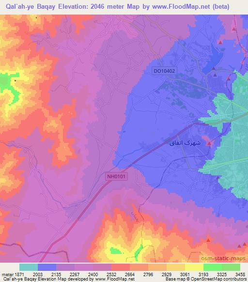 Qal`ah-ye Baqay,Afghanistan Elevation Map