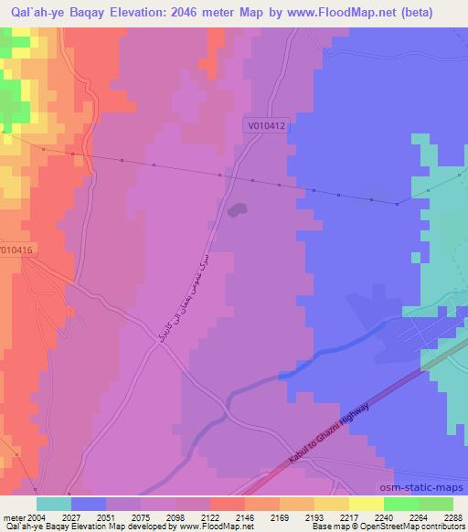 Qal`ah-ye Baqay,Afghanistan Elevation Map