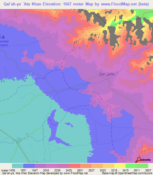 Qal`ah-ye `Ata Khan,Afghanistan Elevation Map