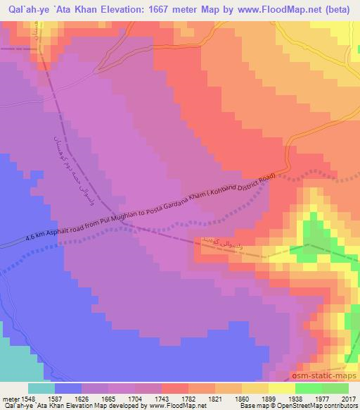 Qal`ah-ye `Ata Khan,Afghanistan Elevation Map