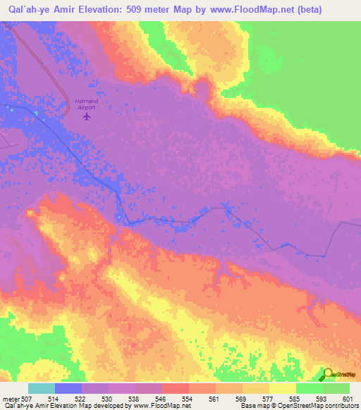 Qal`ah-ye Amir,Afghanistan Elevation Map