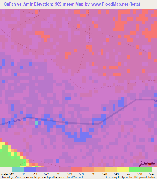 Qal`ah-ye Amir,Afghanistan Elevation Map