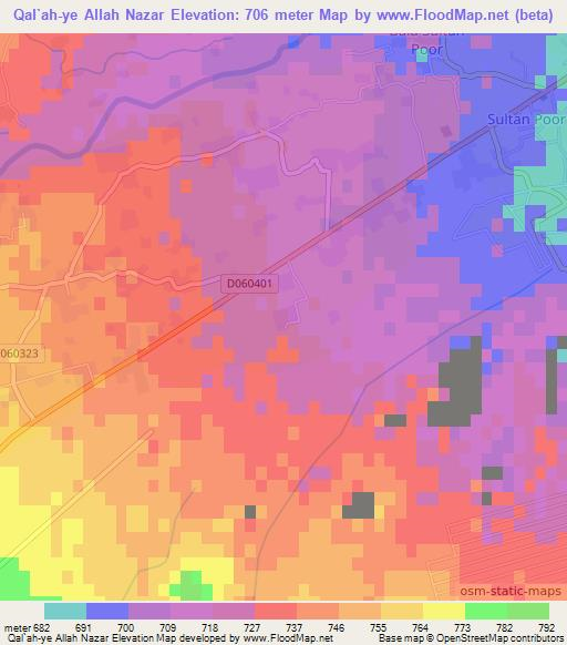 Qal`ah-ye Allah Nazar,Afghanistan Elevation Map