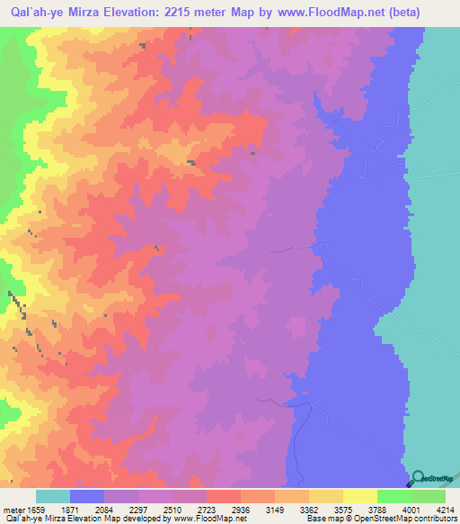 Qal`ah-ye Mirza,Afghanistan Elevation Map