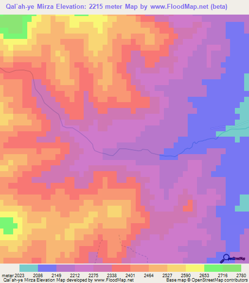 Qal`ah-ye Mirza,Afghanistan Elevation Map