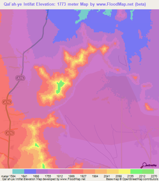 Qal`ah-ye Intifat,Afghanistan Elevation Map