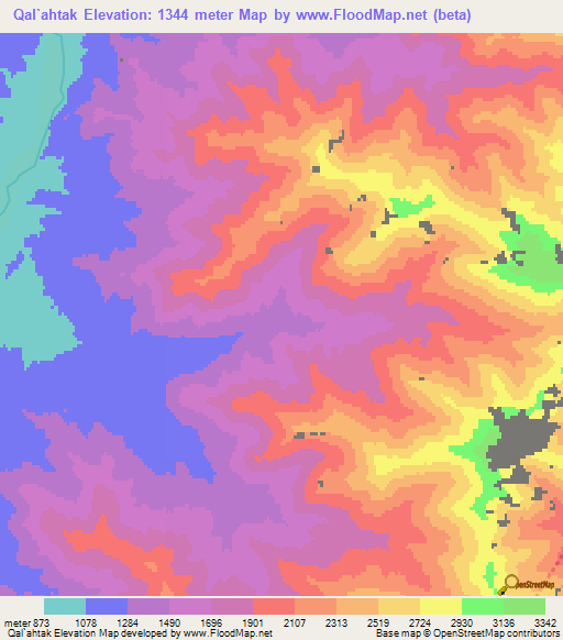 Qal`ahtak,Afghanistan Elevation Map